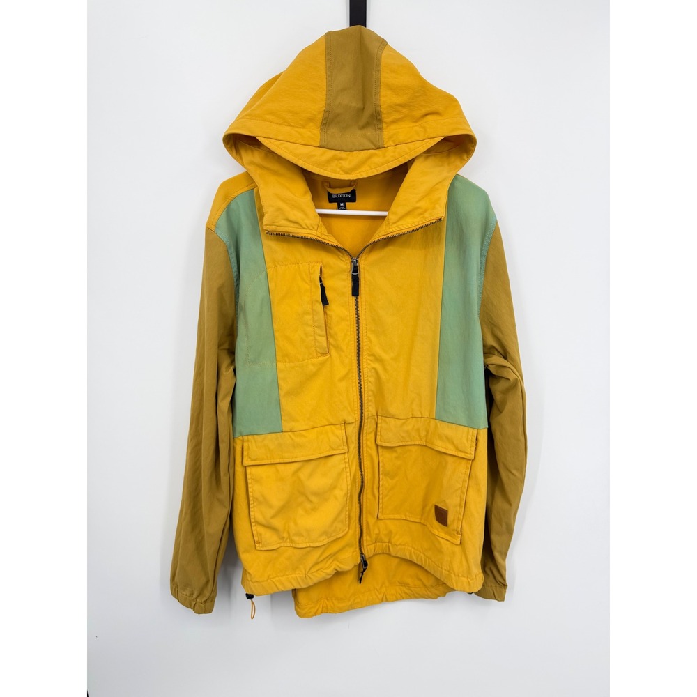 Brixton Utility parka Hooded Windbreaker Jacket Mens M Yellow Colorblock Stretch